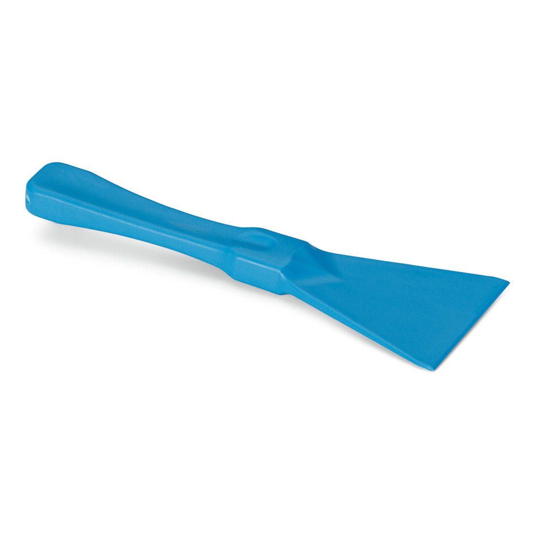 The blue Nölle Profi Brush HACCP plastic spatula from Nölle Profi Brush Bürsten- & Pinseltechnik e.K. with a flat, angled blade and textured handle lies on a white background.
