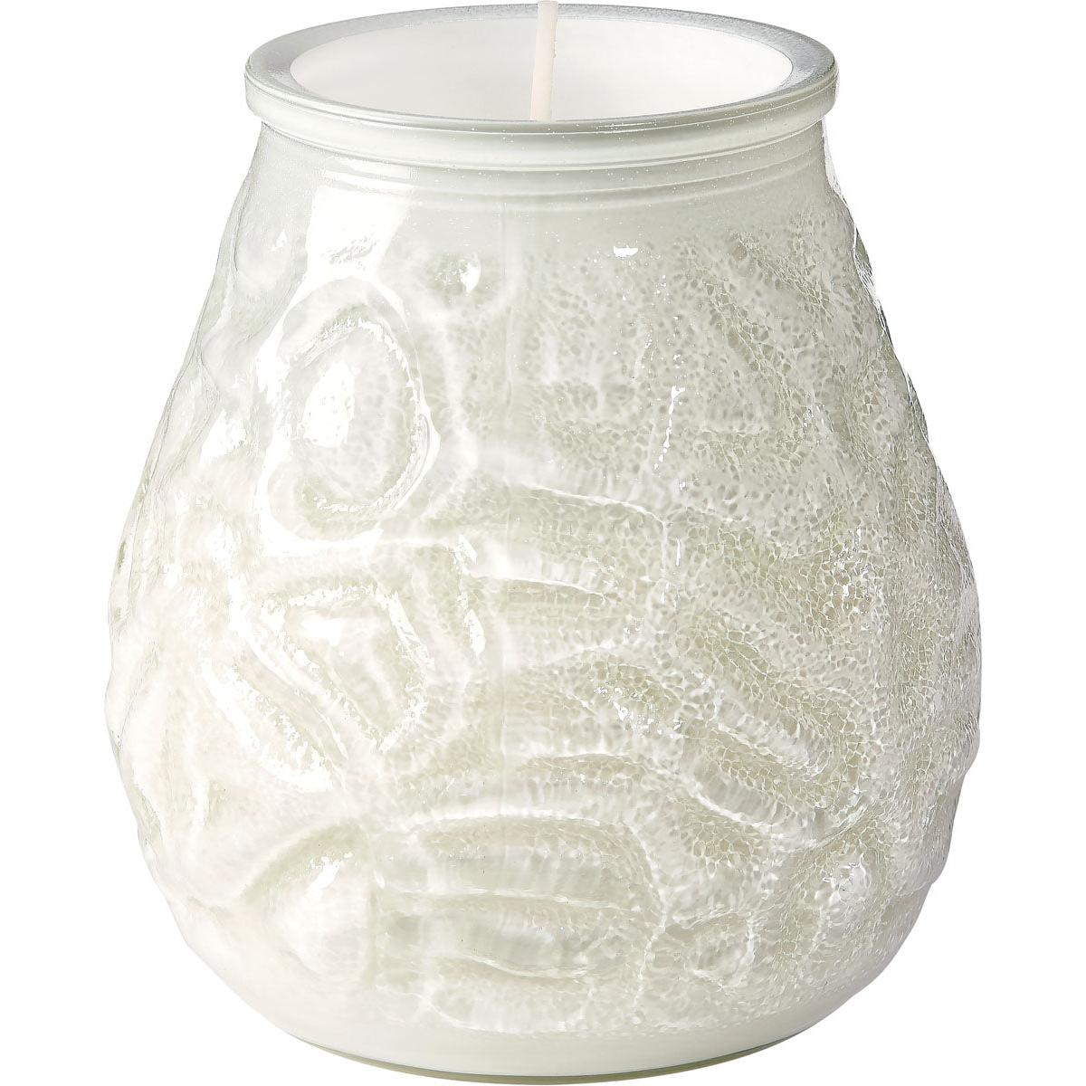 The white candle glasses Venezia (100 x 100 mm, approx. 70h) from Duni GmbH have a slightly flared opening and a single visible wick - an elegant accessory with a long burn time for any room.