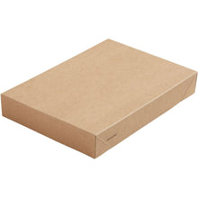 A closed, rectangular Viking Brick Lid Box Brown Cardboard/PLA 200x140x30 from Duni GmbH is depicted on a white background, unlabeled except for faint text as an environmentally friendly packaging for gastronomy packaging (Pack: 300 pieces).
