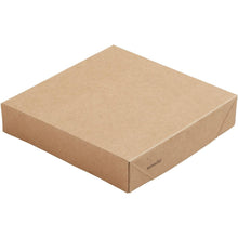 A simple, rectangular, brown Viking Block Lid Carton from Duni GmbH (140x140x29mm, Cardboard/PLA), sustainably sealed, with "ecoecho" in one corner; on a white background. Package: 300 pieces.