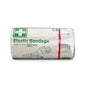 A roll of Orkla Wound Care AB elastic bandage 8 cm x approx. 4 m with clip (1 piece) is delivered in a transparent packaging with a green and white label showing how the bandage is applied to an arm.