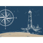 These discontinued paper placemats "Coast & Sea" from Duni GmbH (30 x 40 cm, 250 pieces) feature a lighthouse on a rocky coast, small buildings, a compass rose, and birds - an ideal maritime decoration for your table.