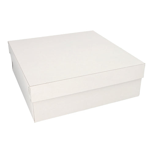 The PAPSTAR GmbH 10 cake boxes, with lids, made of square white cardboard are shown in the picture with removable lid against a white background.