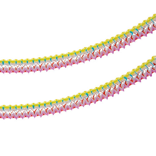 The PAPSTAR 4 garlands, paper from PAPSTAR GmbH, consist of interwoven tube garlands in pink, yellow, blue, and white - ideal for adding a festive touch to your celebration.