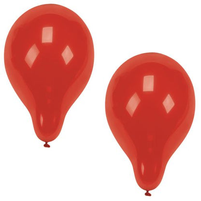 Two PAPSTAR 100 balloons Ø 25 cm from PAPSTAR GmbH in red drop shape float in front of a simple white background, their shiny surface reflecting the light – ideal for any party planning.