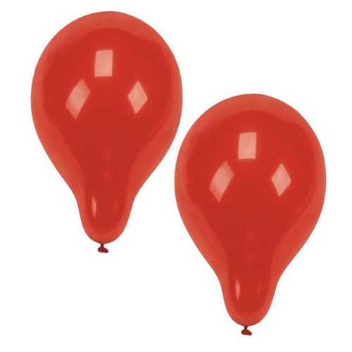 Two red PAPSTAR 10 balloons Ø 25 cm from PAPSTAR GmbH made of latex float against a white background. Their shiny droplet shape reflects the light - ideal for any festive decoration.