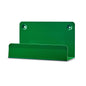 A green metal Cederroth wall bracket for housing (1 piece) by Orkla Wound Care AB, with two rear screw holes and a front part for space-saving storage, depicted against a white background.