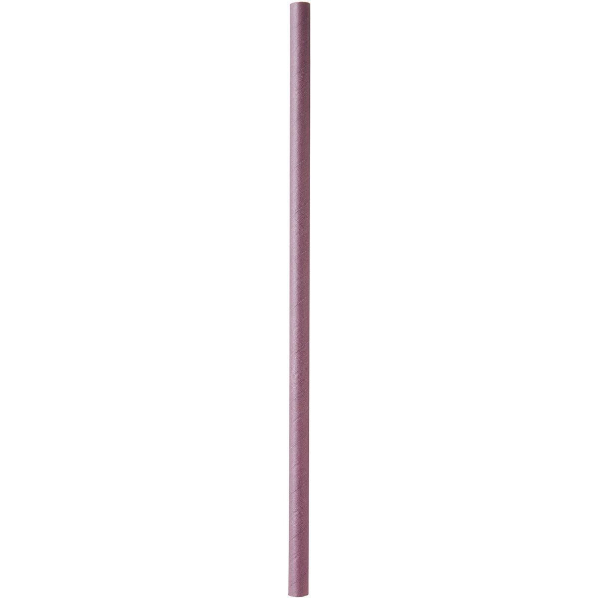 A single drinking straw from Duni GmbH FSC® Paper Plum Paper with a diameter of 8 mm and a length of 230 mm, vertically on a white background. Pack of 100 pieces.