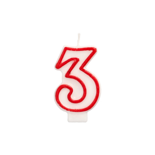 The PAPSTAR GmbH number candle 7.3 cm in white with a red edge stands upright against a white background - ideal for birthdays and anniversaries.