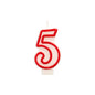 The PAPSTAR GmbH number candle, 7.3 cm in white with a red border, shaped as the number 5 - decorative for birthdays or anniversaries and presented against a neutral white background.