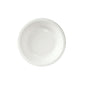 A simple white Duni GmbH soup plate ø 18 cm (300 ml, cardboard, pack of 50 pieces) is depicted from above on a white background. The environmentally friendly cardboard plate is characterized by a simple, corrugated edge design.