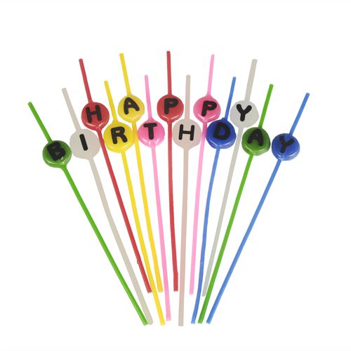 PAPSTAR Spaghetti candles "Happy Birthday", 16 cm, colorful and assorted, with the inscription "HAPPY BIRTHDAY", stylishly arranged in a fan shape. A festive product of PAPSTAR GmbH.