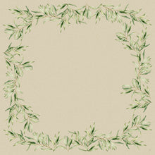 Quadratischer Blumenrahmen mit grünen Aquarellblättern auf beigefarbenem, strukturiertem Hintergrund, perfekt für die Präsentation von Duni GmbH Dunisilk-Mitteldecken 84 x 84 cm Foliage (20er Pack), mit einer leeren Mitte für Ihren Text oder Ihre Bilder.