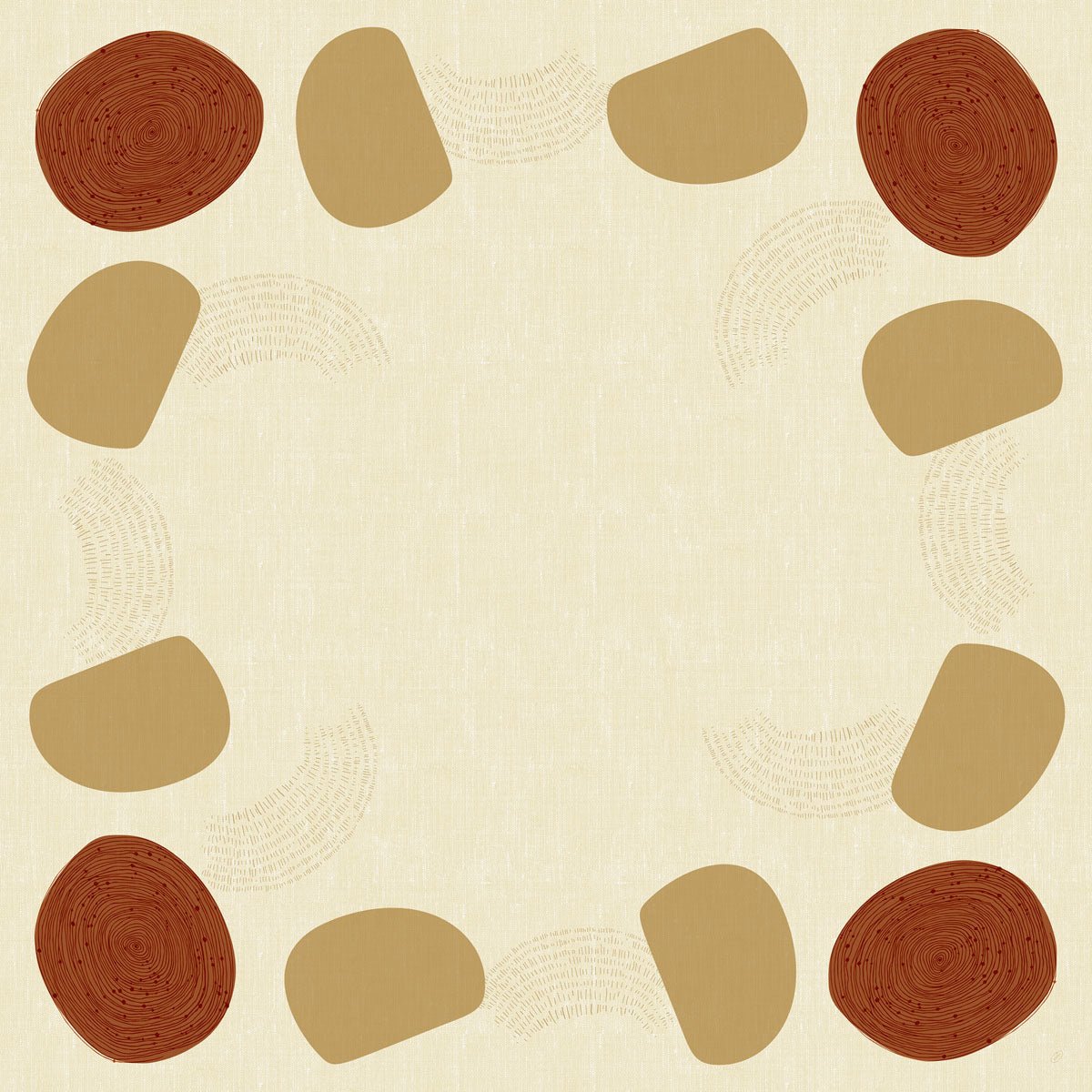 A square frame with a beige background, bordered by brown circles and light brown ovals, is perfect as a Duni GmbH Dunicel tablecloth 84 x 84 cm Earthy Pack (20 pieces) table decoration.