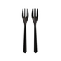 Two Circulware by Haval forks (reusable) PP 18.5 cm black extra sturdy stand upright in front of a plain white background. Each has four tines and an identical design, emphasizing their durability and suitability as recyclable forks for repeated use.