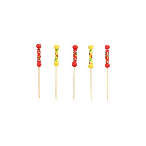 PAPSTAR Finger food pickers "Mexico" (7.5 cm), pack of 40, by PAPSTAR GmbH - perfect for parties and the stylish presentation of dishes with decorative red and yellow bead handles.