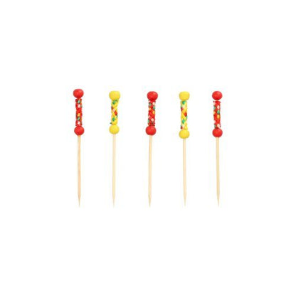 PAPSTAR Finger food pickers "Mexico" (7.5 cm), pack of 40, by PAPSTAR GmbH - perfect for parties and the stylish presentation of dishes with decorative red and yellow bead handles.