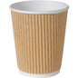 The Triple Wall Thermo Cup 240 ml from Duni GmbH made of brown PAP/PLA with a white interior and ribbed sleeve stands empty and upright against a white background. Packaging unit: 25 pieces.