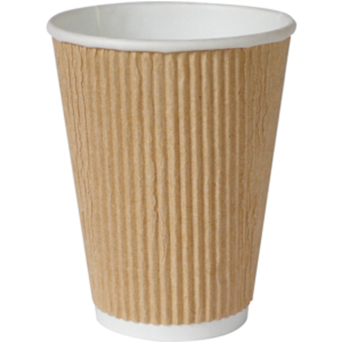 The Triple Wall Thermo Cup 470 ml made of brown PAP/PLA by Duni GmbH (pack of 20 pieces) stands empty and upright with a white rim and textured surface against a plain white background - ideal for hot drinks.