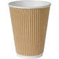The Triple Wall Thermo Cup 470 ml made of brown PAP/PLA by Duni GmbH (pack of 20 pieces) stands empty and upright with a white rim and textured surface against a plain white background - ideal for hot drinks.