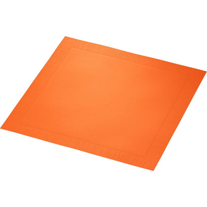 A square, orange Duni GmbH classic napkin 40 x 40 cm 4-ply paper napkin with subtle edge and border texture lies flat on a white background.