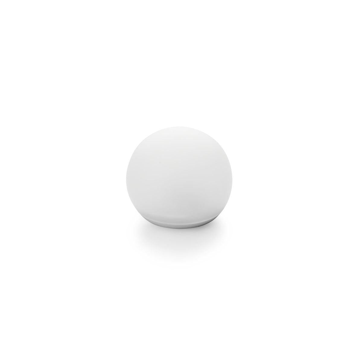 A Duni GmbH LED holder 8.4x10 cm for globe lamps (1 piece) is centered on a white background, its frosted surface and spherical shape are highlighted by a faint shadow underneath.