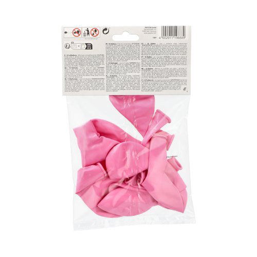 In a transparent bag there are 10 deflated pink PAPSTAR balloons (Ø 25 cm, high-quality latex) with a white label and instructions - ideal for decoration. From PAPSTAR GmbH.