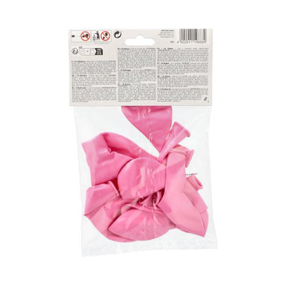 In a transparent bag there are 10 deflated pink PAPSTAR balloons (Ø 25 cm, high-quality latex) with a white label and instructions - ideal for decoration. From PAPSTAR GmbH.