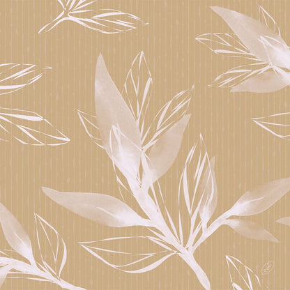 A seamless white, sketch-like leaf and branch pattern on a light brown background with vertical dots gives the classic napkins 40 x 40 cm 4-ply, embossed 1/4 fold by Duni GmbH a gentle botanical elegance - ideal for the set table.