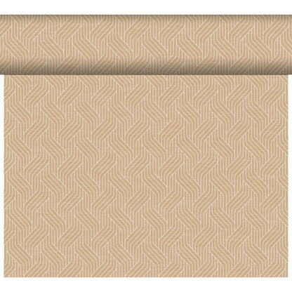 The Dunicel table runner Tête-à-Tête (24 m x 0.4 m, 20 sections) by Duni GmbH features a geometric herringbone pattern in beige and cream - ideal as a stylish backdrop for Tête-à-Tête or elegant table decoration.