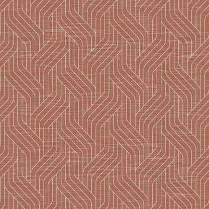 Die Dunisoft-Servietten 40 x 40 cm 1/4 Falz der Duni GmbH zeigen ein sich wiederholendes Fischgrätmuster mit dünnen weißen V-förmigen Linien auf gedecktem Rot, das den hochwertigen Servietten einen modernen, leicht strukturierten Look verleiht.