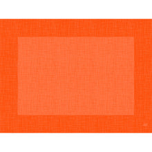 Ein digitales Bild zeigt ein großes "Linnea Sun Orange"-Rechteck mit einem helleren orangefarbenen Zentrum und einem subtilen Gittermuster, das von den Dunicel-Tischsets 30 x 40 cm (Packung 500 Stück) der Duni GmbH inspiriert ist, vor einem soliden weißen Hintergrund.