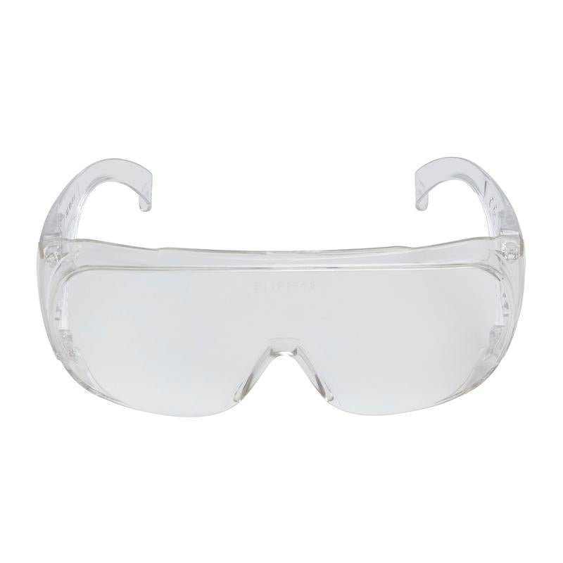 The 3M™ Visitor Overglasses, clear lens from 3M Deutschland GmbH are characterized by clear, wraparound lenses and curved arms, shown from the front against a white background.