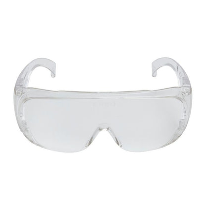 The 3M™ Visitor Overglasses, clear lens from 3M Deutschland GmbH are characterized by clear, wraparound lenses and curved arms, shown from the front against a white background.