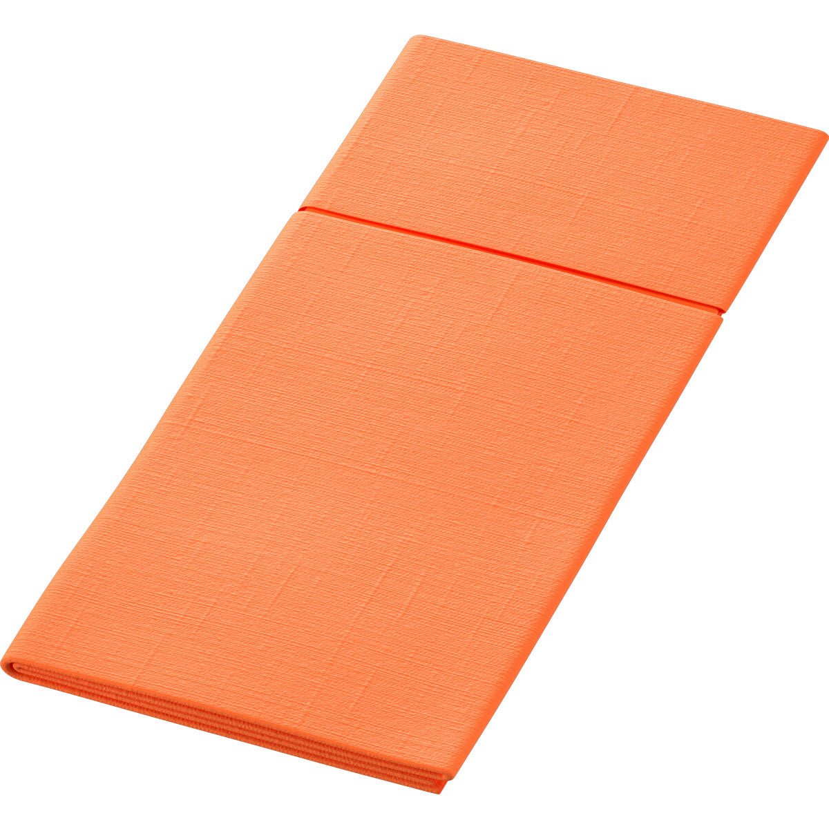 The Bio Duniletto Slim 400 x 330 mm from Duni GmbH is a rectangular, orange folding mat with a subtle texture pattern, made from sustainable materials - ideal for eco-friendly set tables, depicted on a white background.