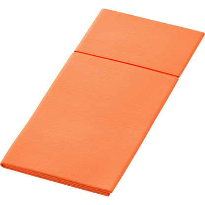 The Bio Duniletto Slim 400 x 330 mm from Duni GmbH is a rectangular, orange folding mat with a subtle texture pattern, made from sustainable materials - ideal for eco-friendly set tables, depicted on a white background.