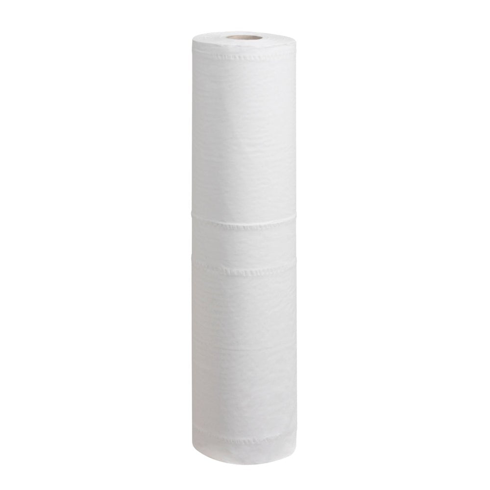 A single Scott® EXTRA medical roll - White from Kimberly-Clark GmbH stands unused with visible cardboard sleeve against a white background - ideal for use in the medical field.