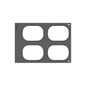 The cassette DF 10/DF20 for Brick Mini (4-use) by Duni GmbH is a gray silicone mold with four large, rounded, rectangular cavities, a small hole at the top right, and the number 199254 - perfect for packaging and storage.