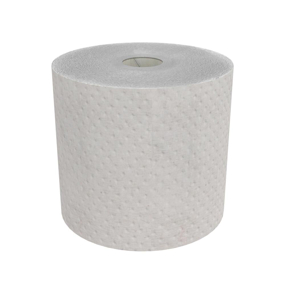 A Hostess™ NATURA towel roll in gray from Kimberly-Clark GmbH stands upright against a white background - ideal for sustainable workplace hygiene (6 rolls/carton, 1 sheet per roll).
