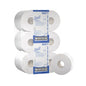 Twelve large rolls of Scott® ESSENTIAL™ toilet paper - large roll from Kimberly-Clark GmbH are packaged in blue and white, with product information and barcode - ideal for high-traffic washrooms. Each roll contains 474 sheets.