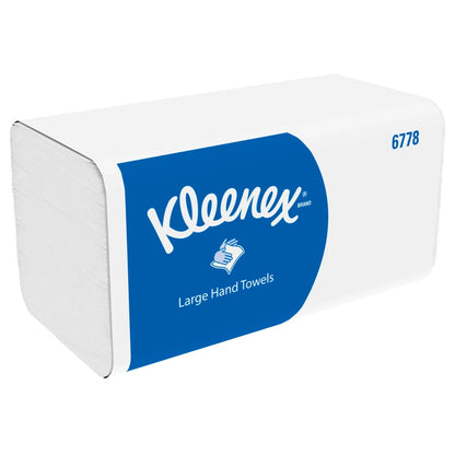 Kleenex® folded hand towels by Kimberly-Clark GmbH - White, large pack with 15 clips of 124 sheets each in the box, practical paper towels with blue-white design for versatile use.