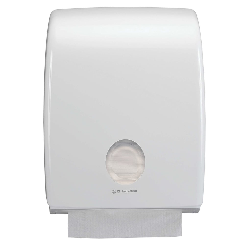 The Aquarius™ dispenser for folded towels from Kimberly-Clark GmbH in white is ideal for C-fold formats and is delivered as 1 dispenser in a box.