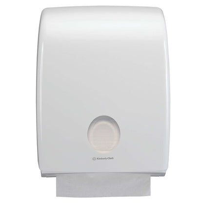 The Aquarius™ dispenser for folded towels from Kimberly-Clark GmbH in white is ideal for C-fold formats and is delivered as 1 dispenser in a box.