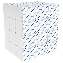 A large cube-shaped stack of Scott® Control™ toilet paper (36 packs x 250 sheets, white) by Kimberly-Clark GmbH is neatly arranged, showing the white packaging and blue lettering on each individually wrapped pack.