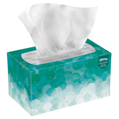 A pack of 70 white Kleenex® Ultra™ Interfold hand towels from Kimberly-Clark GmbH, ideal for keeping your hands clean in any setting—compact, convenient, and easy to pull out from the top opening.