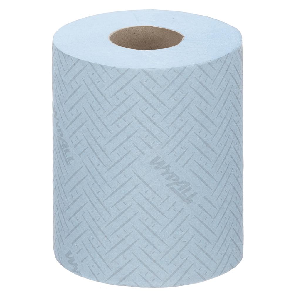 A box of WypAll® Reach™ blue paper towel from Kimberly-Clark GmbH (6 rolls x 280 sheets), ideal for central dispensing in service & retail, is shown on a white background.