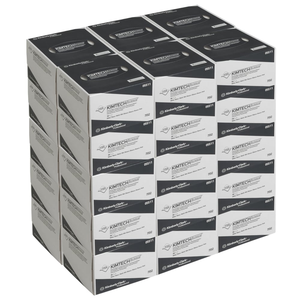 A stack of 30 Kimtech® Science precision wipes (Kimberly-Clark GmbH) with white design and branding offers lint-free wipes - ideal for cleaning in laboratories. Each box contains 286 sheets.