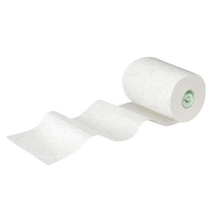 A white 2-ply Kleenex® Ultra™ Roll Towels Slimroll™ (6x110m) from Kimberly-Clark GmbH is partially unrolled on a solid white background.