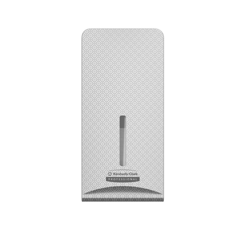 The Kimberly-Clark Professional™ Icon™ Dispenser Faceplate - FTT (27.80 x 13.10 x 1.40 cm) by Kimberly-Clark GmbH features a stylish patterned design and a central viewing window - perfect for modern washrooms.