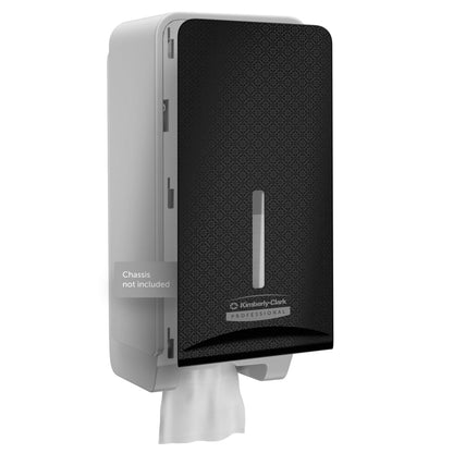 The Kimberly-Clark Professional™ Icon™ Dispenser Faceplate - FTT (27.80 x 13.10 x 1.40 cm) by Kimberly-Clark GmbH features a subtle black-and-white pattern; chassis not included. Perfect for washrooms.